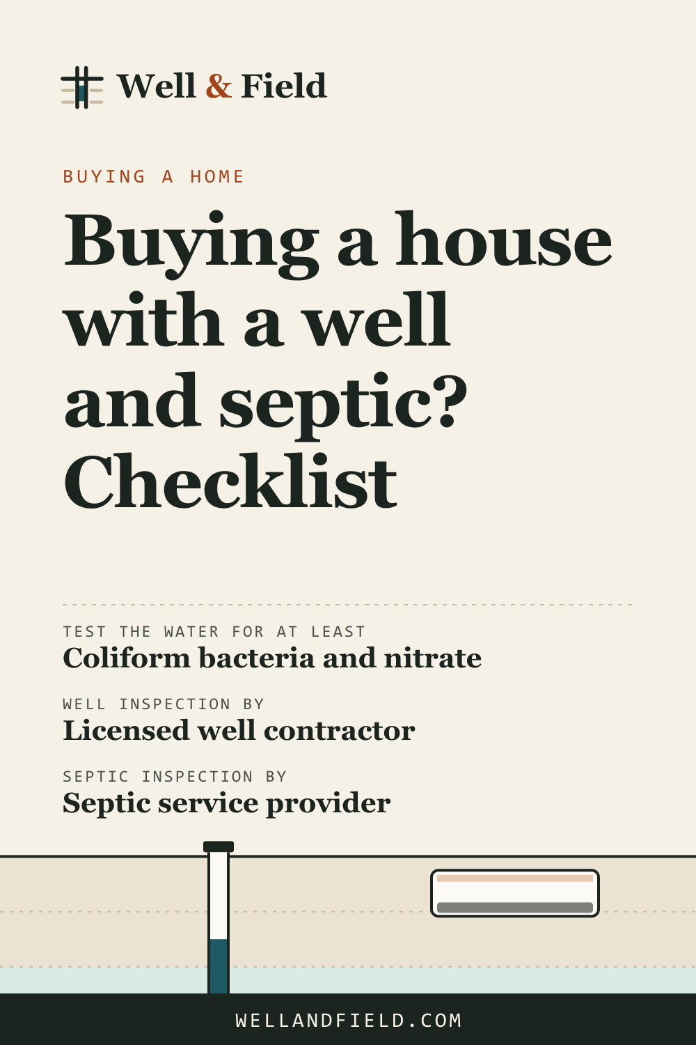 Pinterest pin: Buying a house with a well and septic? Checklist